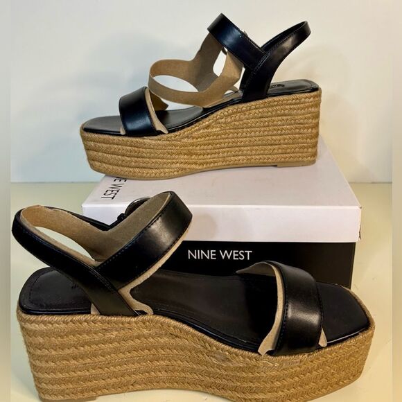 NIB Nine West Black NOAN3 Womens Tweed Open Toe Espadrilles 8.5 - Picture 3 of 7